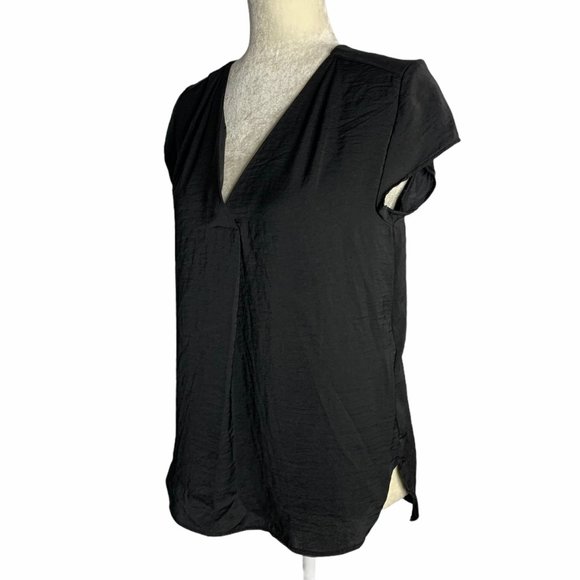 H&M Black Silky V Neck Cap Sleeve Top 43PE - Picture 5 of 5